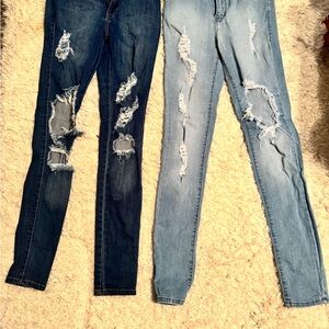 Fashion Nova Ripped Skinny Jeans - Dark Blue and Light Blue